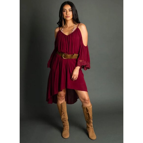 Joyfolie Dela dress in mauve size medium  High-Low Dress With Lace Sleeves new - Picture 15 of 16